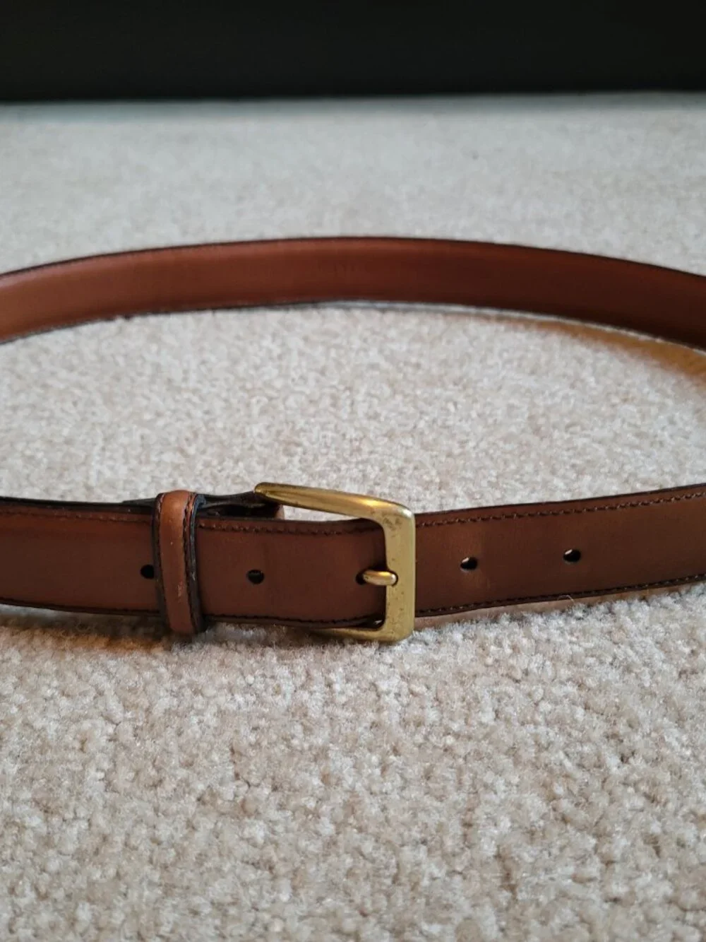 Brown genuine leather belt with solid brass buckle - Made in USA